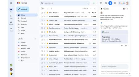 Gmail intègre Google Calendar dans la barre latérale de Gemini 