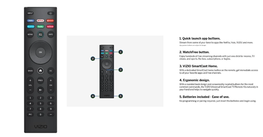 Télécommande universelle VIZIO XRT140R pour une smart tv vizio