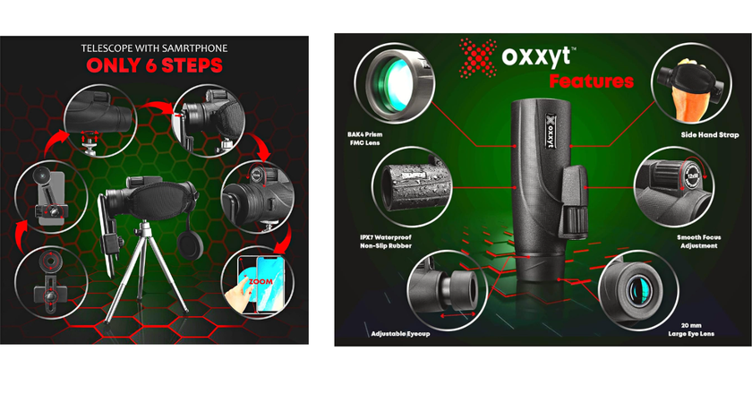 Oxxyt 12x50 télescope monoculaire pour téléphone