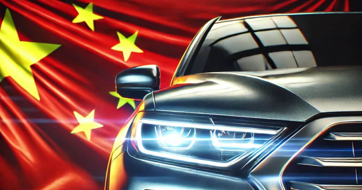 Création IA : une voiture devant le drapeau chinois fascine par son réalisme