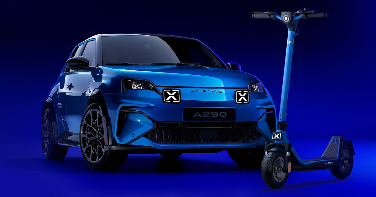 Nouveautés d’Alpine : accessibilité électrique au format de la berline A290 et de la trottinette 100A GT Formes épurées et haute performance : Alpine présente l’A290 et la 100A GT