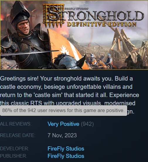 Le classique de la stratégie n'a pas perdu de sa pertinence : Les utilisateurs de Steam ont fait l'éloge de Stronghold : Definitive Edition et recommandent de s'y intéresser.-2 Le classique de la stratégie n'a pas perdu de sa pertinence : Les utilisateurs de Steam ont fait l'éloge de Stronghold : Definitive Edition et recommandent de s'y intéresser.-2