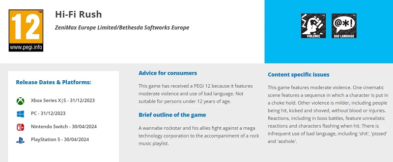 Hi-Fi Rush arrive-t-il sur Nintendo Switch ? Le site PEGI révèle la classification par âge de la nouvelle version du jeu d'action.-2 Hi-Fi Rush arrive-t-il sur Nintendo Switch ? Le site PEGI révèle la classification par âge de la nouvelle version du jeu d'action.-2