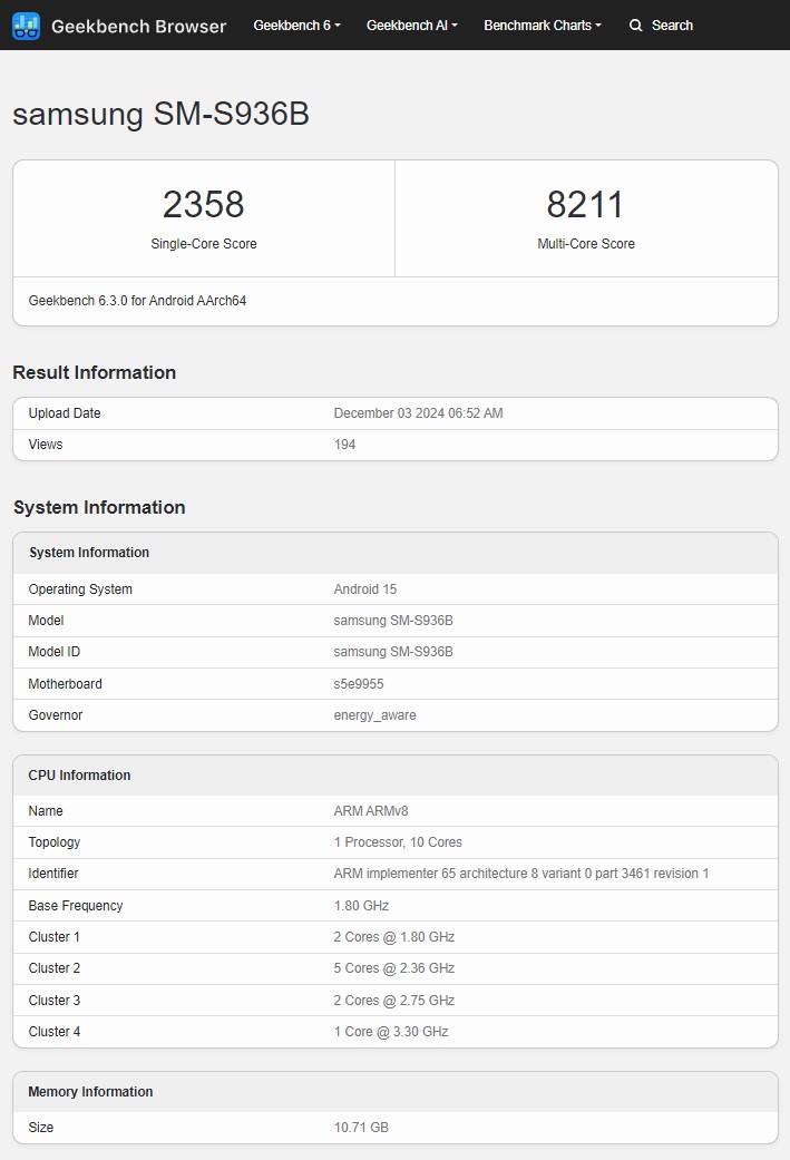 Résultats des tests de la puce Exynos 2500