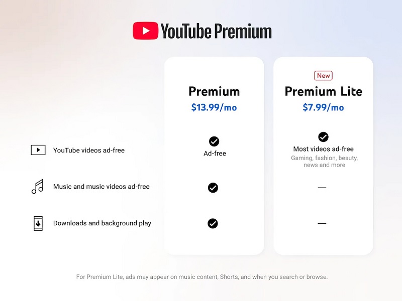 Tarif YouTube Premium Lite Tarif YouTube Premium Lite