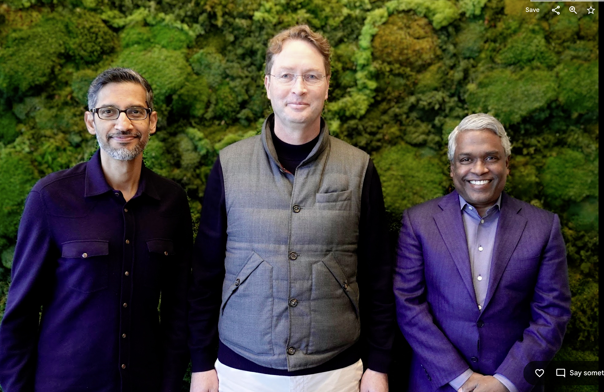 Sundar Pichai, Ola Kallenius et Thomas Kurian Conférence de presse des PDG de Google et de Mercedes-Benz