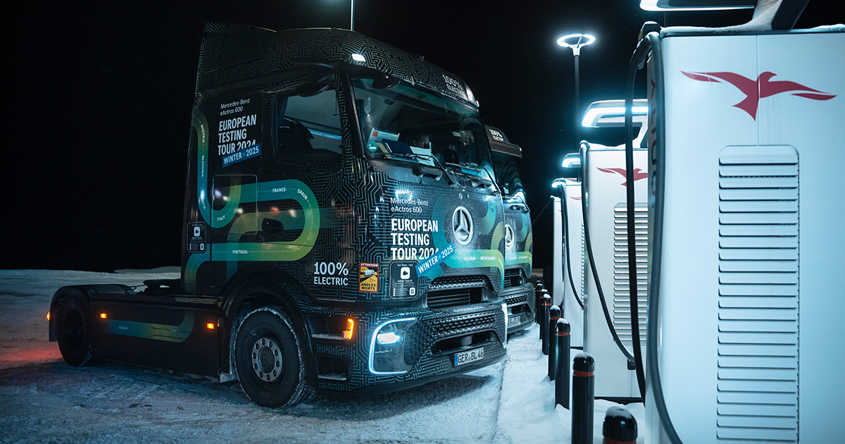 Tournée européenne de l'eActros 600 sur les routes d'hiver. Photo : Daimler Truck : Daimler Truck
