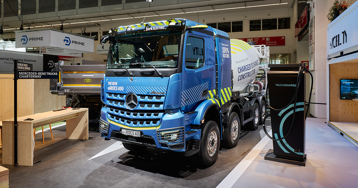 Mercedes-Benz eArocs 400 à la Bauma 2025 Mercedes-Benz eArocs 400 en version bétonnière