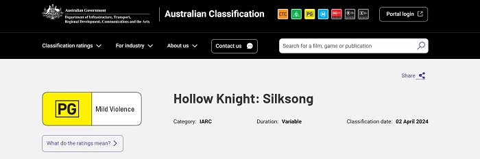 Hollow Knight : Silksong a reçu une classification d'âge en Australie - la sortie du jeu très attendu pourrait être très proche.-2 Hollow Knight : Silksong a reçu une classification d'âge en Australie - la sortie du jeu très attendu pourrait être très proche.-2