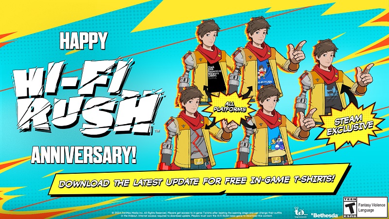 Les développeurs de Hi-Fi Rush ont publié une mise à jour majeure du jeu d'action rythmique à succès et offrent aux joueurs une collection de t-shirts en jeu.-3 Les développeurs de Hi-Fi Rush ont publié une mise à jour majeure du jeu d'action rythmique à succès et offrent aux joueurs une collection de t-shirts en jeu.-3