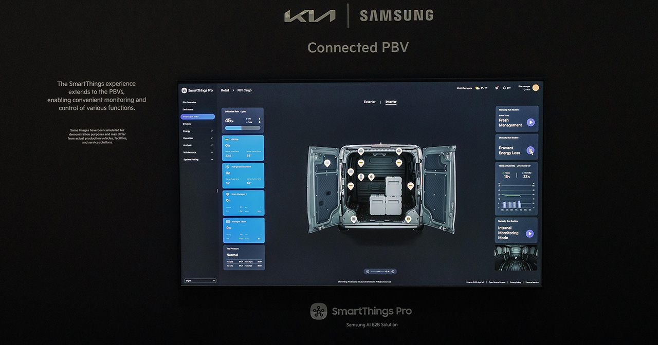 Kia et Samsung s'associent pour intégrer SmartThings Pro dans les véhicules utilitaires légers de Kia. Illustration : Kia Un grand plan d'intégration des solutions Kia et Samsung