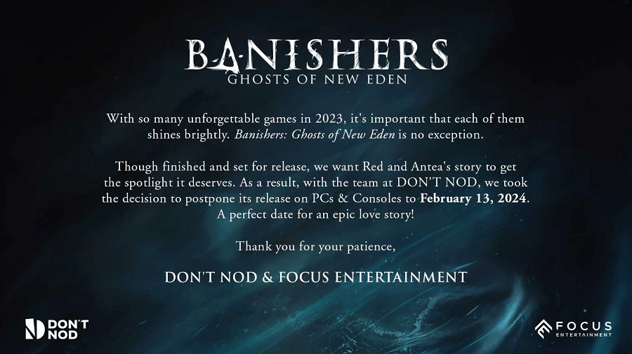 La concurrence s'est avérée trop sérieuse : les développeurs de Banishers : Ghosts of New Eden ont annoncé le report de la sortie du jeu. Don't Nod Studios craint que son jeu ne soit concurrencé par Marvel's Spider-Man 2, Alan Wake 2 et Assassin's Creed M-2 La concurrence s'est avérée trop sérieuse : les développeurs de Banishers : Ghosts of New Eden ont annoncé le report de la sortie du jeu. Don't Nod Studios craint que son jeu ne soit concurrencé par Marvel's Spider-Man 2, Alan Wake 2 et Assassin's Creed M-2