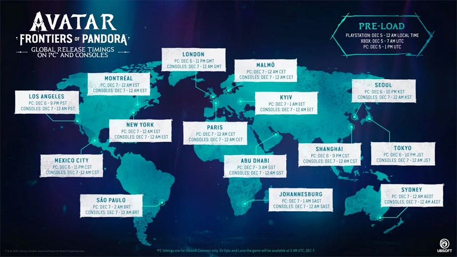 Ubisoft a publié une carte indiquant l'heure exacte de sortie d'Avatar : Frontiers of Pandora et a dévoilé deux nouvelles vidéos.-2 Ubisoft a publié une carte indiquant l'heure exacte de sortie d'Avatar : Frontiers of Pandora et a dévoilé deux nouvelles vidéos.-2