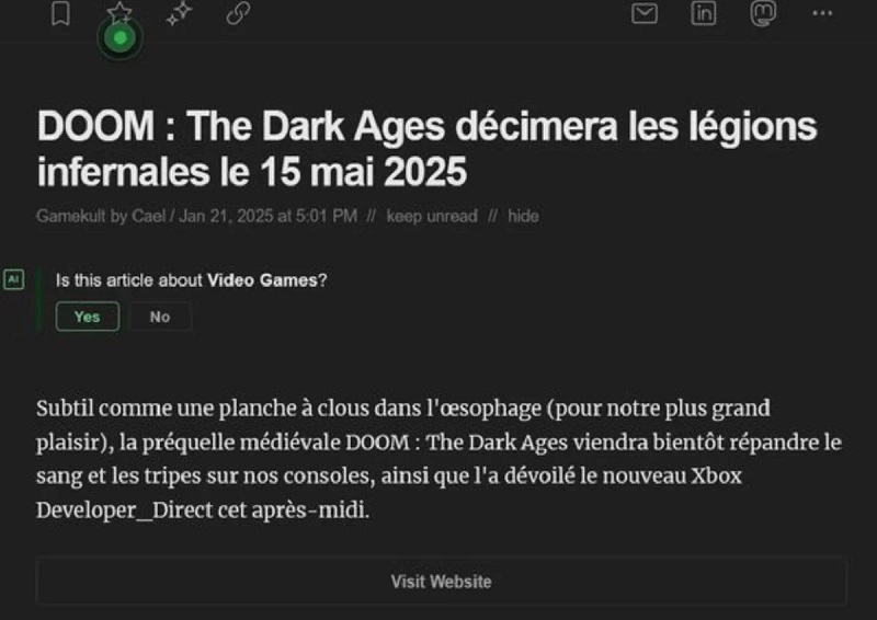 Capture d'écran de l'article sur le site de Gamekult Capture d'écran de l'article sur le site de Gamekult