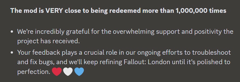 Fallout : London - les développeurs ont publié le plus gros correctif et le nombre de téléchargements de mods approche le million.-2 Fallout : London - les développeurs ont publié le plus gros correctif et le nombre de téléchargements de mods approche le million.-2
