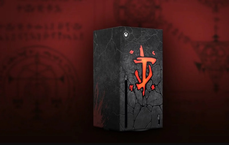 Un panneau pour Xbox Series X dans le style de DOOM : Les Âges Sombres