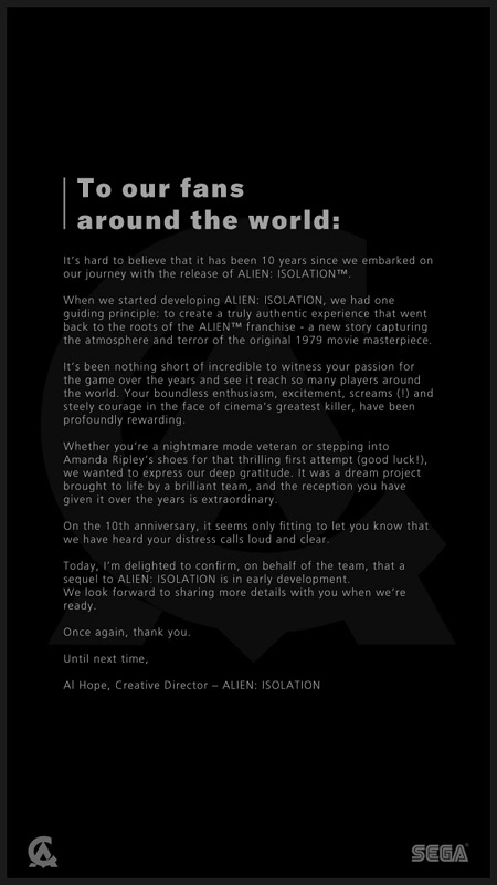 Le rêve d'un fan devient réalité : Creative Assembly a confirmé le développement d'Alien : Isolation 2, la suite du jeu d'horreur culte.-2 Le rêve d'un fan devient réalité : Creative Assembly a confirmé le développement d'Alien : Isolation 2, la suite du jeu d'horreur culte.-2