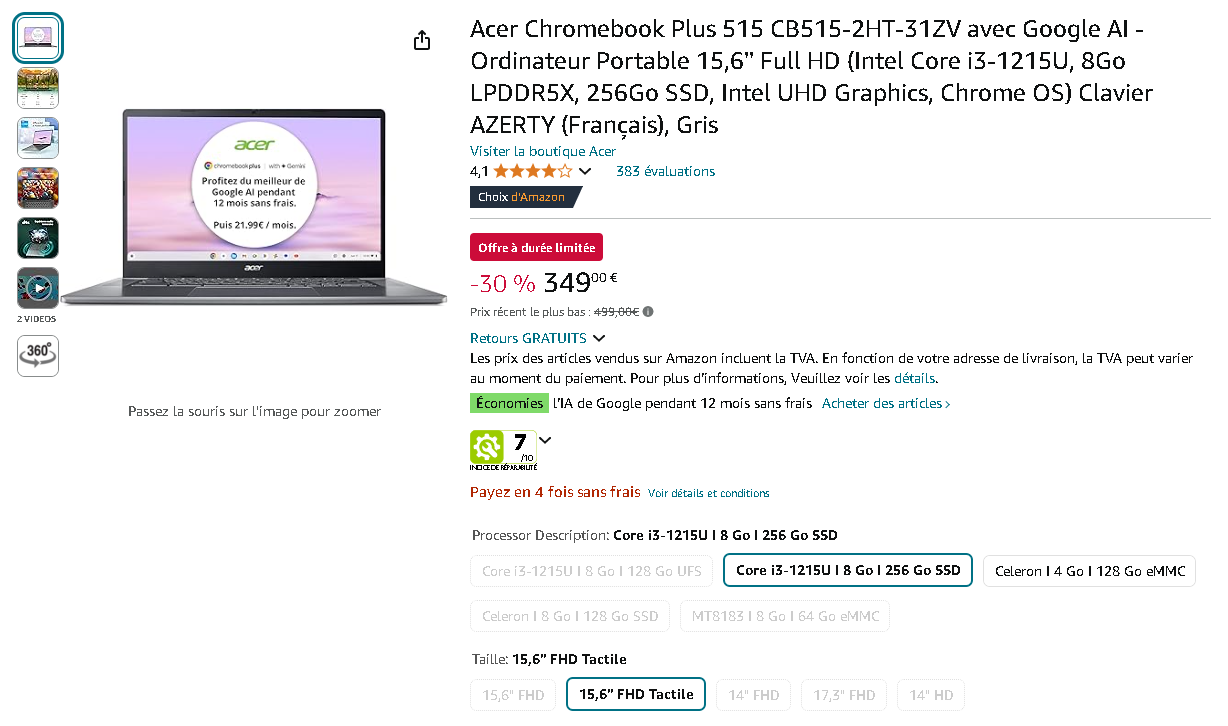 Acer Chromebook Plus 515 Aperçu de l'Acer Chromebook Plus 515