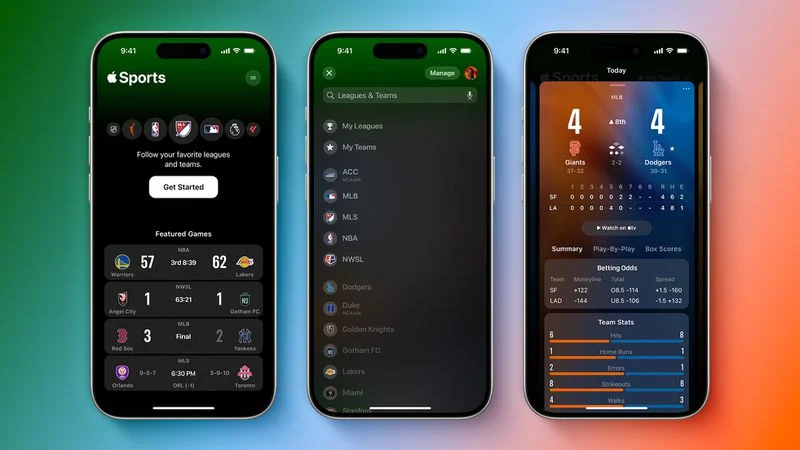 Aperçu de l'application Apple Sports