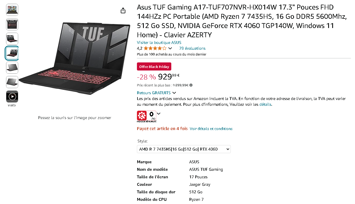 Image de l'ASUS TUF Gaming A17 ASUS TUF Gaming A17 - Laptop Gaming puissant