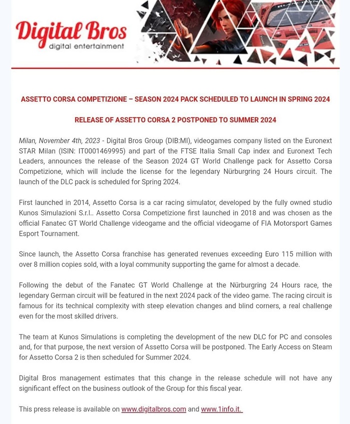 Sortie du simulateur de course Assetto Corsa 2 : il ne sortira pas avant l'été 2024 au plus tôt.-2 Sortie du simulateur de course Assetto Corsa 2 : il ne sortira pas avant l'été 2024 au plus tôt.-2