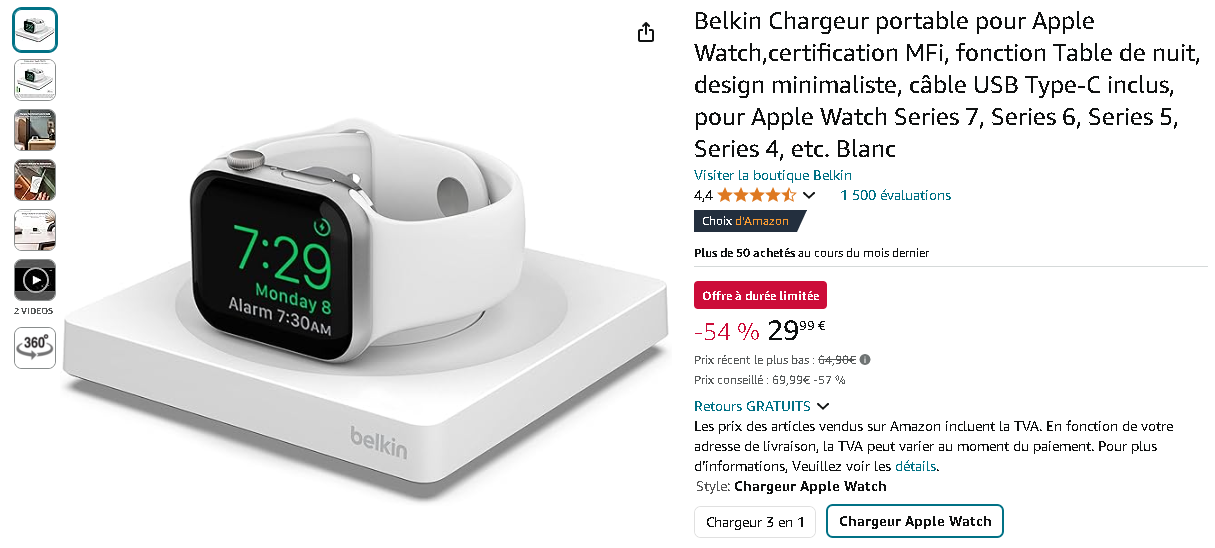 Chargeur Portable Belkin pour Apple Watch Chargeur Portable Belkin pour Apple Watch