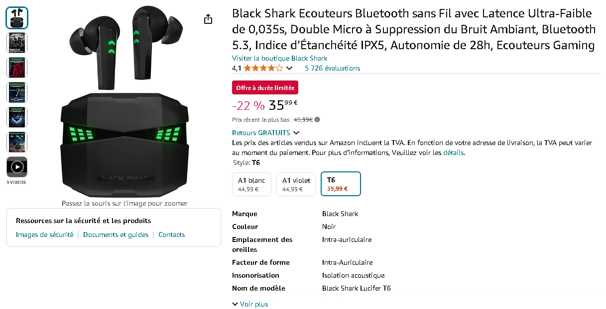 Écouteurs gaming Black Shark Lucifer T6 Écouteurs gaming Black Shark Lucifer T6