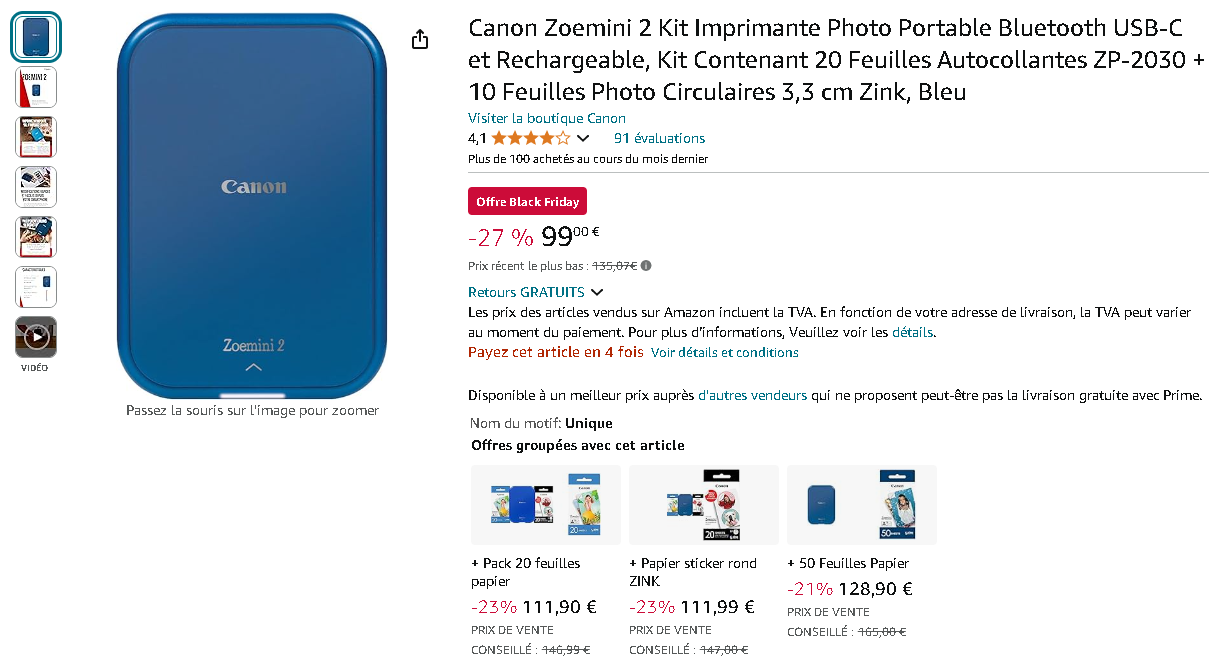 Canon Zoemini 2 imprimante photo portable Image de la Canon Zoemini 2
