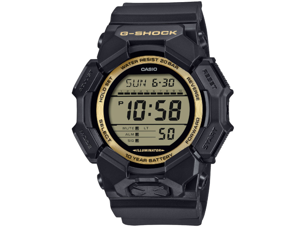 Casio G-Shock GD-010GB-1A9JF - boîtier noir et détails dorés