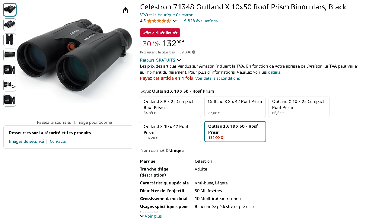 Jumelles Celestron Outland X 10x50 Jumelles Celestron Outland X 10x50