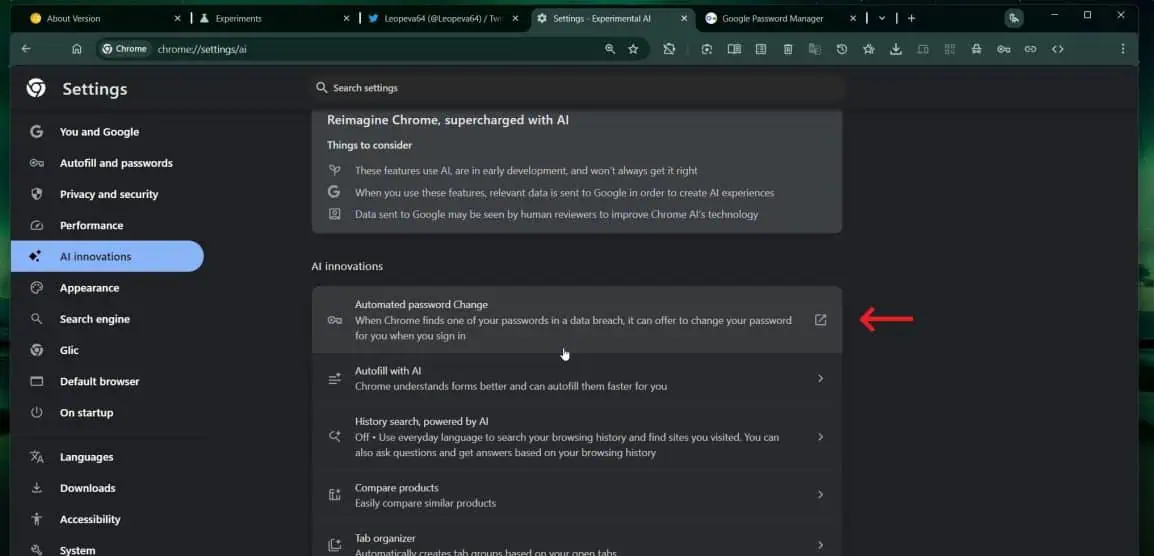 Interface de modification du mot de passe dans Google Chrome