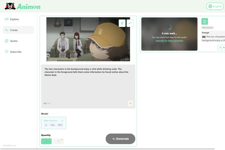 Animation du personnage de Steins;Gate utilisant Animon.ai