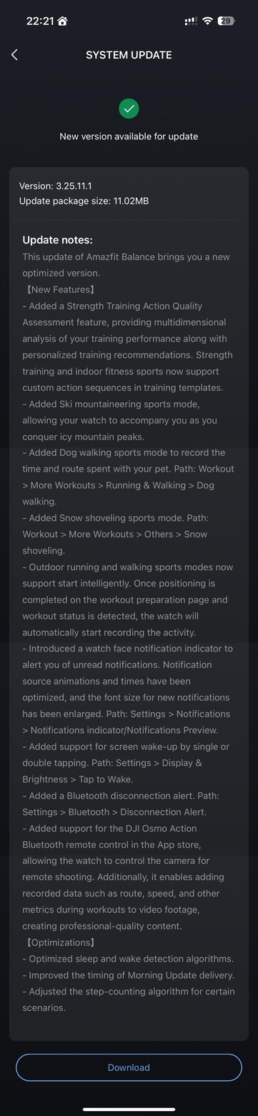 Détails de la mise à jour de la smartwatch Amazfit Balance, version 3.25.11.1 Détails de la mise à jour de la smartwatch Amazfit Balance, version 3.25.11.1