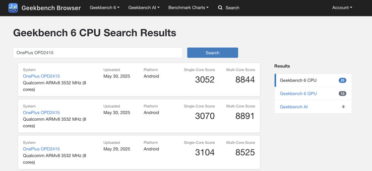 OnePlus Pad 3 sur Geekbench OnePlus Pad 3 sur Geekbench