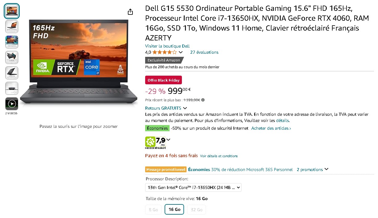 Dell G15 5530 - PC portable gaming puissant Dell G15 5530 - PC portable gaming puissant