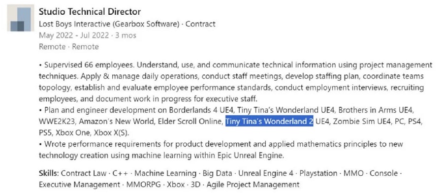 L'un des développeurs de Tiny Tina's Wonderlands a confirmé que Gearbox travaille sur Borderlands 4 et Tiny Tina's Wonderlands 2.-2 L'un des développeurs de Tiny Tina's Wonderlands a confirmé que Gearbox travaille sur Borderlands 4 et Tiny Tina's Wonderlands 2.-2