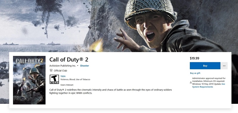 Capture d'écran de la page Call of Duty 2 sur le Microsoft Store Capture d'écran de la page Call of Duty 2 sur le Microsoft Store