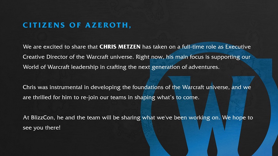 Le légendaire Chris Metzen revient chez Blizzard ! Il a été promu directeur créatif de la franchise Warcraft.-2