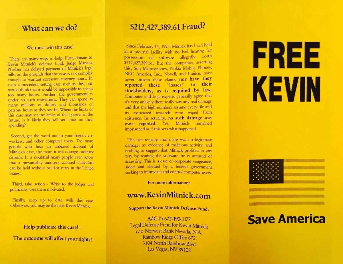 Brochure "Free Kevin". Illustration : mitnicksecurity.com