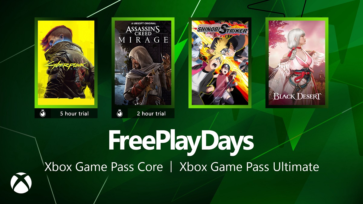 Free Play Days avec une offre exceptionnelle : les abonnés à toutes les versions du Xbox Game Pass pourront essayer Cyberpunk 2077 et Assassin's Creed Mirage. Free Play Days avec une offre exceptionnelle : les abonnés à toutes les versions du Xbox Game Pass pourront essayer Cyberpunk 2077 et Assassin's Creed Mirage.