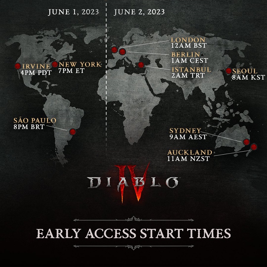 Blizzard a publié des cartes qui indiquent clairement la date et l'heure de sortie de Diablo IV dans différents fuseaux horaires.-2 Blizzard a publié des cartes qui indiquent clairement la date et l'heure de sortie de Diablo IV dans différents fuseaux horaires.-2
