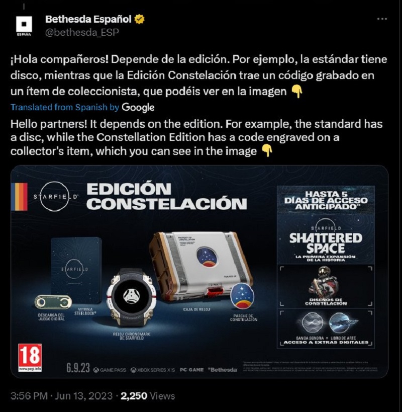 Il n'y a pas plus clair : Bethesda Espagne a semé la confusion avec les éditions physiques de Starfield.-2 Il n'y a pas plus clair : Bethesda Espagne a semé la confusion avec les éditions physiques de Starfield.-2