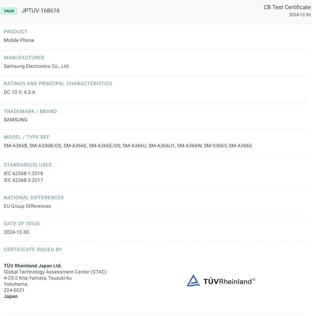 Galaxy A36 5G Certification IECEE Galaxy A36 5G Certification IECEE
