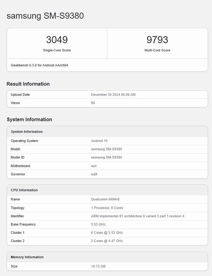 Résultats des tests de performance du processeur du Galaxy S25 Ultra Résultats des tests de performance du processeur du Galaxy S25 Ultra