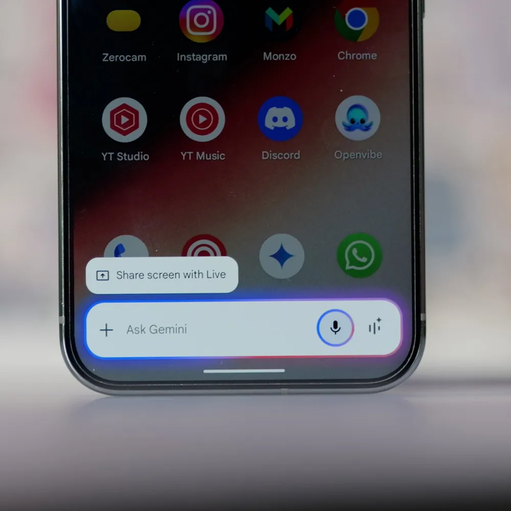 Bouton pour la diffusion d'écran dans Gemini Live