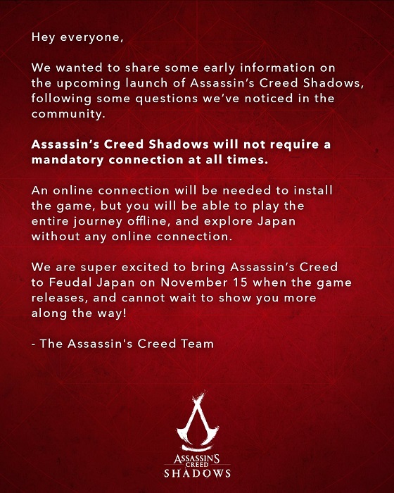 C'est officiel : Assassin's Creed Shadows n'a pas besoin d'une connexion Internet permanente.-2 C'est officiel : Assassin's Creed Shadows n'a pas besoin d'une connexion Internet permanente.-2