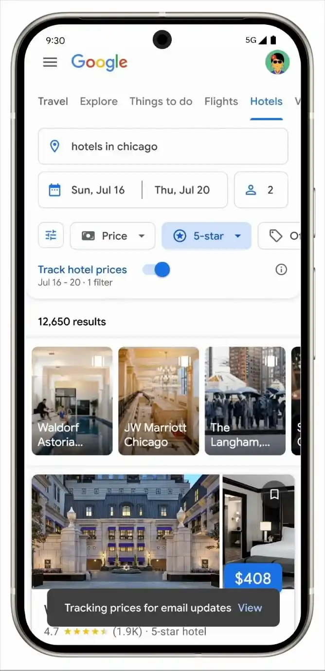 Suivi des prix des hôtels par Google Suivi des prix des hôtels par Google