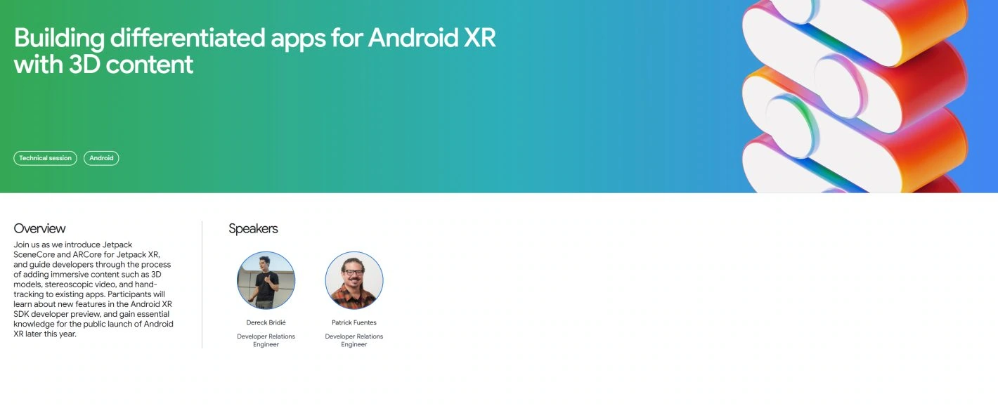 Description de la plateforme Android XR sur le site de la conférence Google I/O 2025