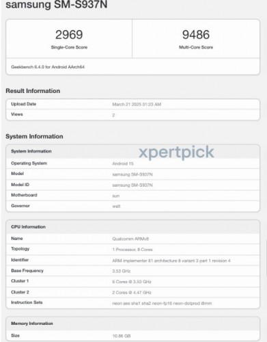 Galaxy S25 Edge sur Geekbench. Illustration : xpertpick