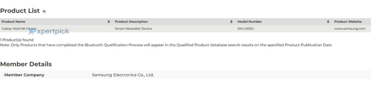 Données de certification du Galaxy Watch8 Classic Données de certification du Galaxy Watch8 Classic